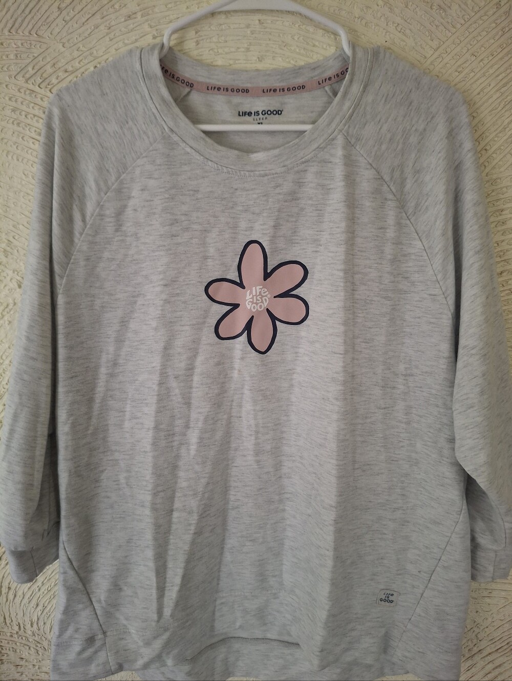 Life Is Good Womens Light Gray Sweatshirt with Pink Flower Graphic